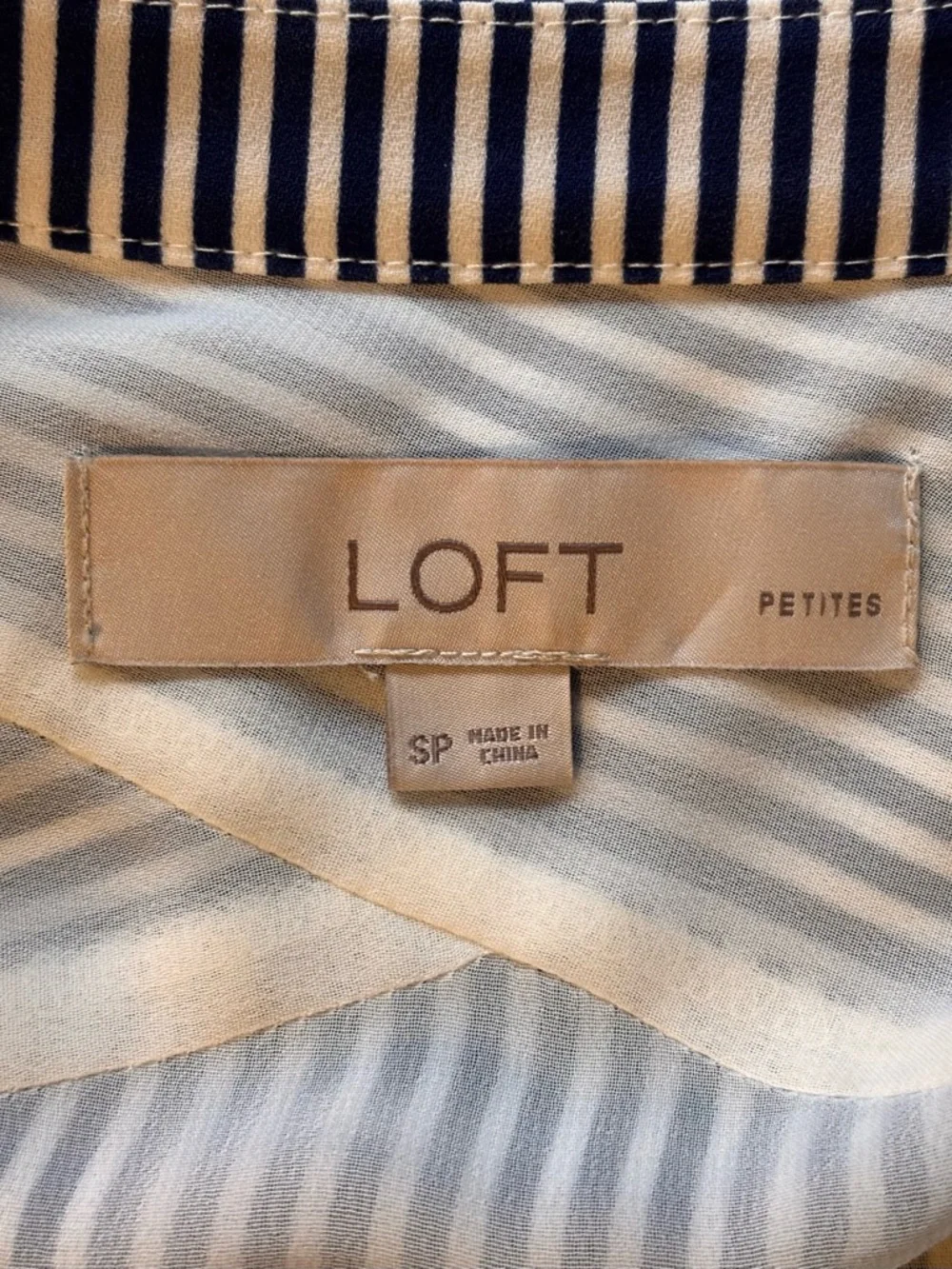 🌸 LOFT Navy and White Vertical Stripe Button-Down Shirt Dress Size Small Petite